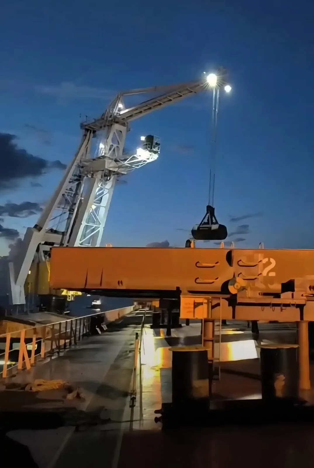 Ship crane working at night